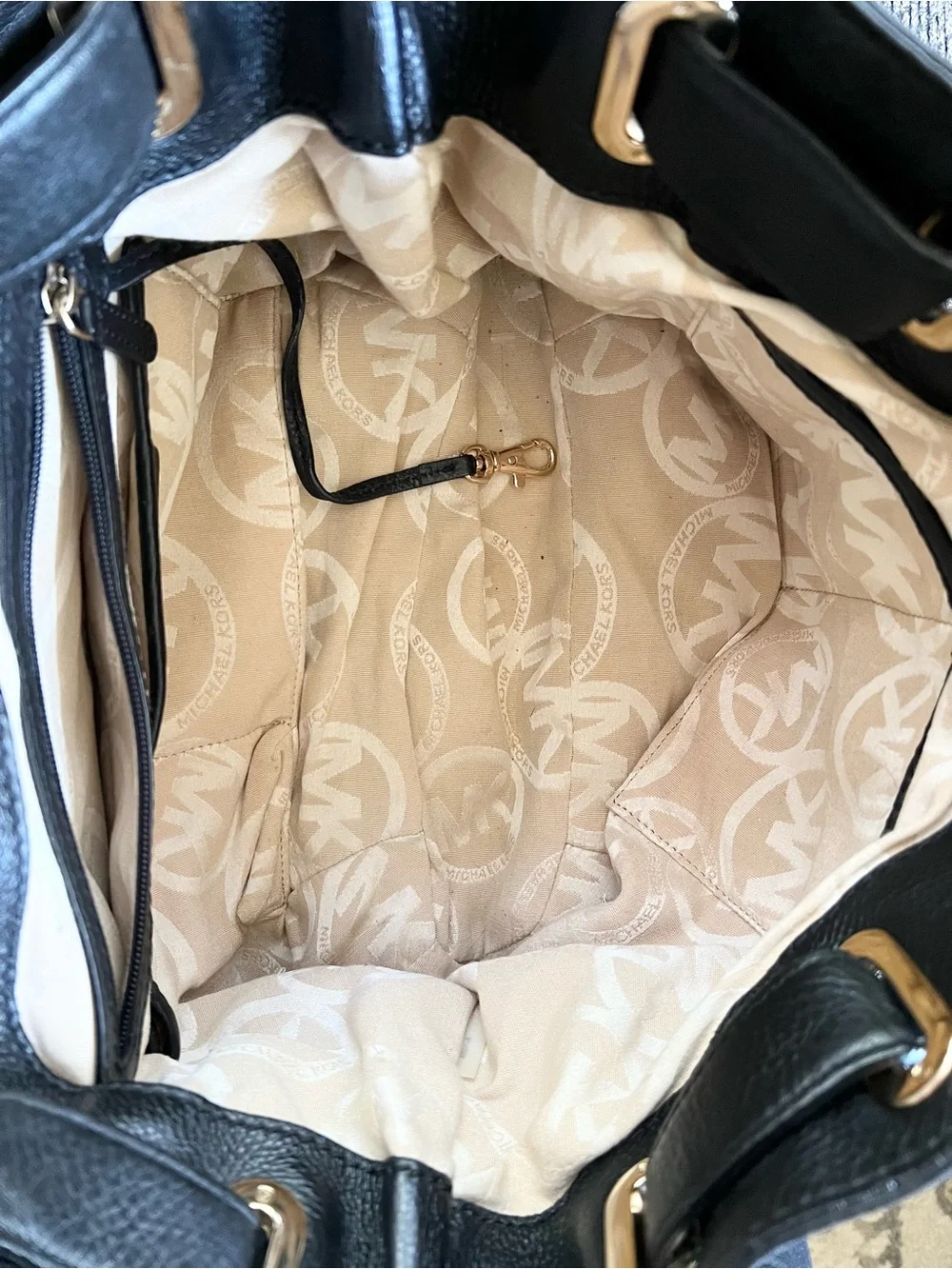 Michael Kors Pebbled Leather Black Zipper Front Satchel with Crossbody Large